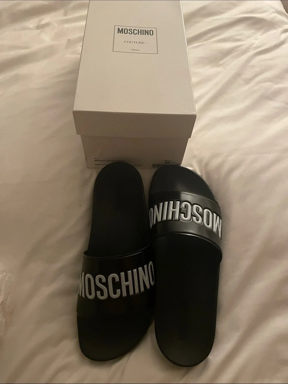 Moschino Black Slides with White Logo